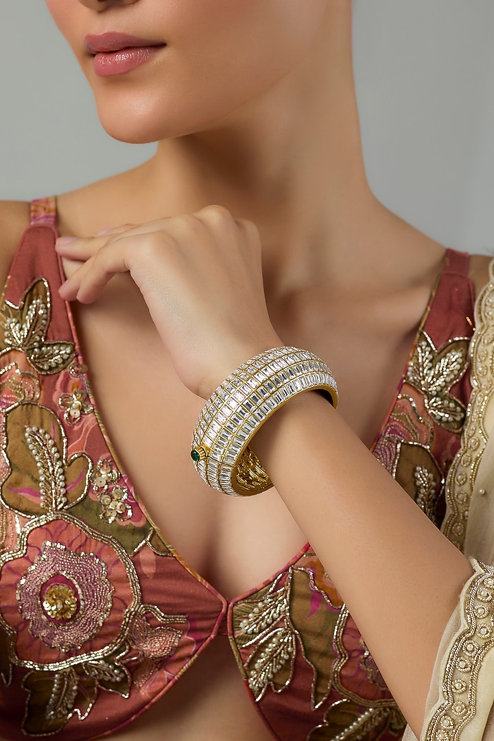 Gold Finish Kundan Polki Bangle by Moh-Maya by Disha Khatri at Pernia's Pop Up Shop