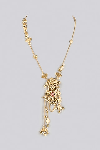 Gold Finish Ruby Stone & Kundan Polki Long Necklace by Moh-Maya by Disha Khatri