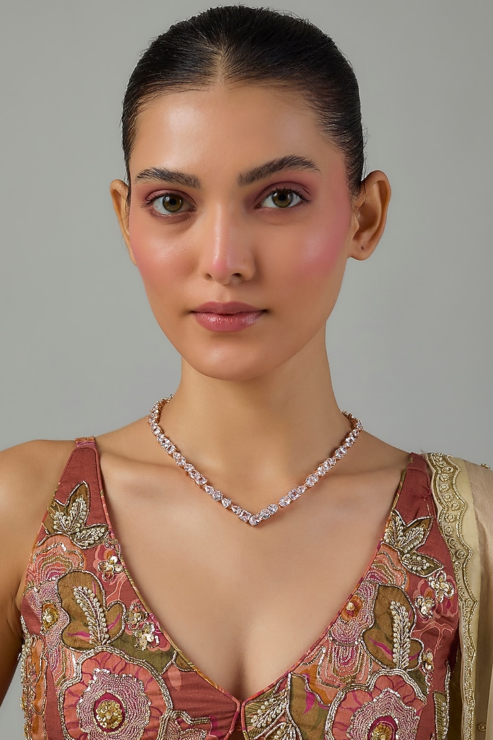 Rose Gold Finish Swarovski Stone Necklace by Moh-Maya by Disha Khatri at Pernia's Pop Up Shop