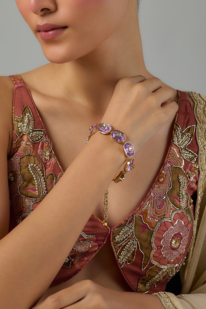 Gold Finish Multi-Colored Swarovski Bracelet by Moh-Maya by Disha Khatri at Pernia's Pop Up Shop