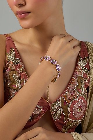Gold Finish Multi-Colored Swarovski Bracelet by Moh-Maya by Disha Khatri