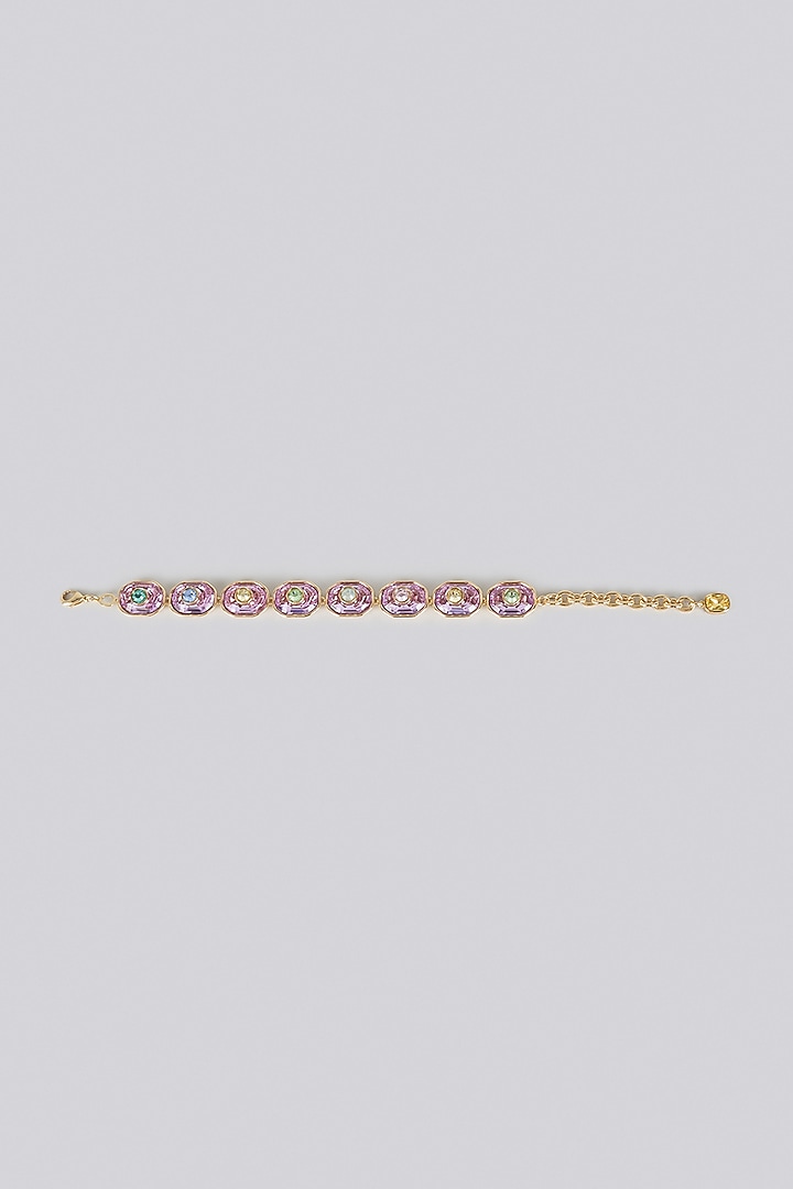 Gold Finish Multi-Colored Swarovski Bracelet by Moh-Maya by Disha Khatri at Pernia's Pop Up Shop