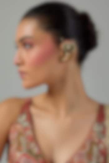Gold Finish Ruby & Emerald Kundan Polki Earcuffs by Moh-Maya by Disha Khatri at Pernia's Pop Up Shop