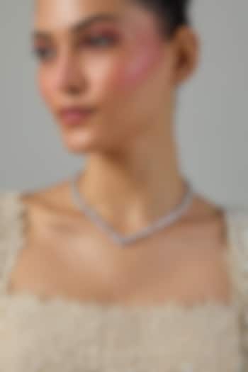 White Gold Finish Swarovski Stone Necklace by Moh-Maya by Disha Khatri at Pernia's Pop Up Shop