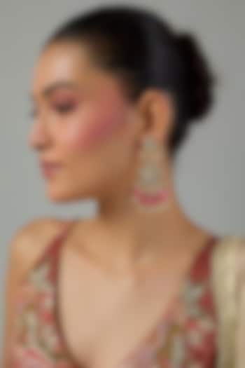Gold Finish Kundan Polki & Pink Beaded Dangler Earrings by Moh-Maya by Disha Khatri at Pernia's Pop Up Shop