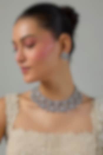 White Gold Finish Zircon & Blue Sapphire Stone Necklace Set by Moh-Maya by Disha Khatri at Pernia's Pop Up Shop