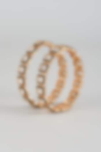Gold Finish Green Kundan Polki Bangles (Set Of 2) by Moh-Maya by Disha Khatri at Pernia's Pop Up Shop