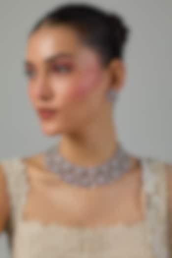 White Gold Finish Zircon & Ruby Stone Choker Necklace Set by Moh-Maya by Disha Khatri at Pernia's Pop Up Shop