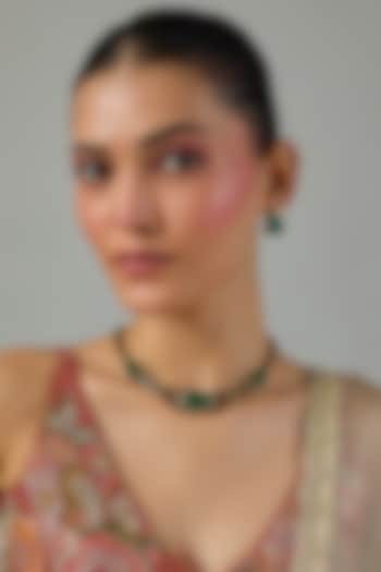 Gold Finish Kundan Polki & Emerald Stone Choker Necklace Set by Moh-Maya by Disha Khatri at Pernia's Pop Up Shop
