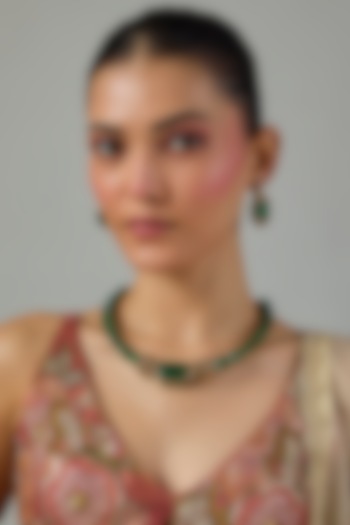 Gold Finish Kundan Polki & Emerald Stone Choker Necklace Set by Moh-Maya by Disha Khatri at Pernia's Pop Up Shop