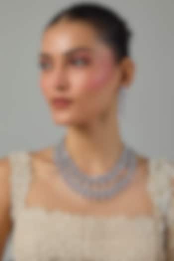 White Gold Finish Zircon Layered Necklace Set by Moh-Maya by Disha Khatri at Pernia's Pop Up Shop