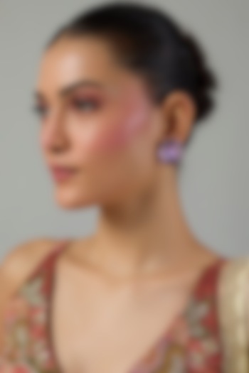 Gold Finish Purple Swarovski Stone Stud Earrings by Moh-Maya by Disha Khatri at Pernia's Pop Up Shop