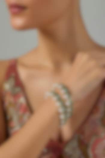 Gold Finish Kundan Polki & Pearl Bangle by Moh-Maya by Disha Khatri at Pernia's Pop Up Shop