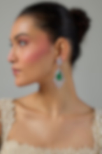 White Gold Finish Zircon & Emerald Stone Dangler Earrings by Moh-Maya by Disha Khatri at Pernia's Pop Up Shop