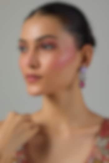 White Gold Finish Zircon & Quartz Stone Dangler Earrings by Moh-Maya by Disha Khatri at Pernia's Pop Up Shop