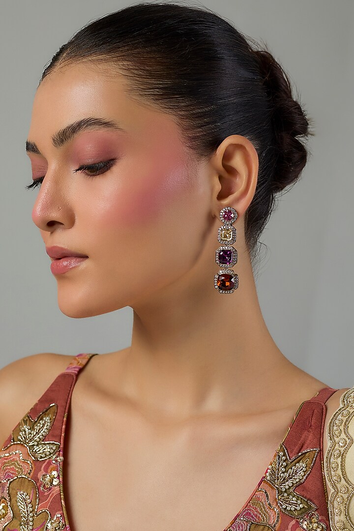 Gold Finish Zircon & Ruby Stone Dangler Earrings by Moh-Maya by Disha Khatri at Pernia's Pop Up Shop