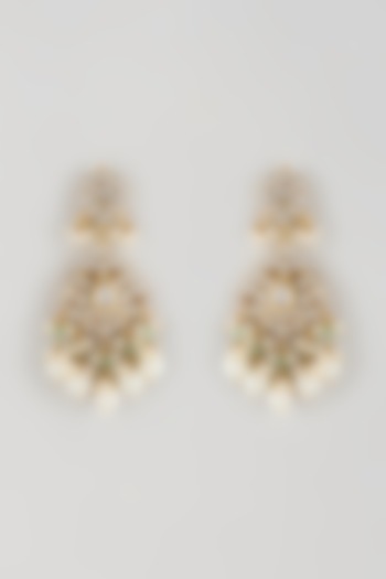 Gold Finish Kundan Polki & Pearl Dangler Earrings by Moh-Maya by Disha Khatri at Pernia's Pop Up Shop