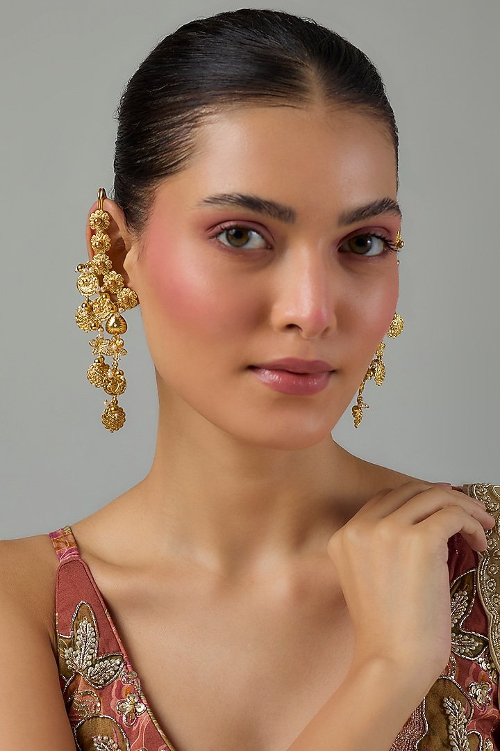 Gold Finish Pearl Earcuffs by Moh-Maya by Disha Khatri at Pernia's Pop Up Shop