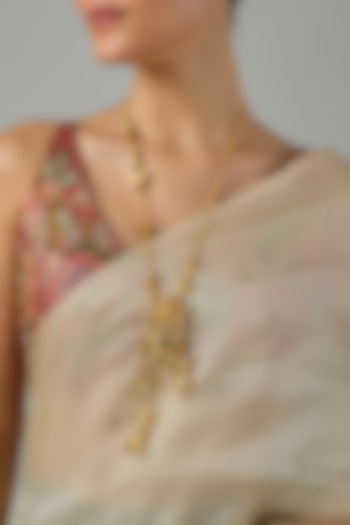 Gold Finish Kundan Polki & Emerald Stone Long Necklace by Moh-Maya by Disha Khatri at Pernia's Pop Up Shop