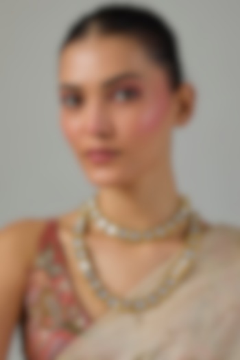 Gold Finish Kundan Polki layered Necklace (Set Of 2) by Moh-Maya by Disha Khatri at Pernia's Pop Up Shop