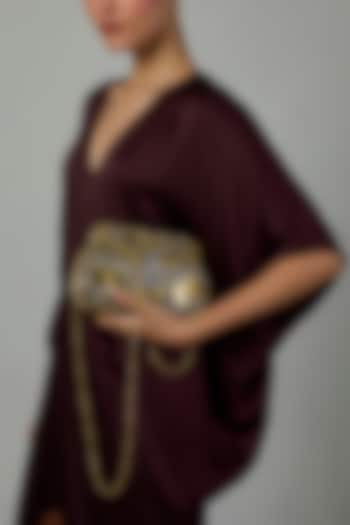 Matte Gold Finish Elephant Motif Clutch by Moh-Maya by Disha Khatri at Pernia's Pop Up Shop