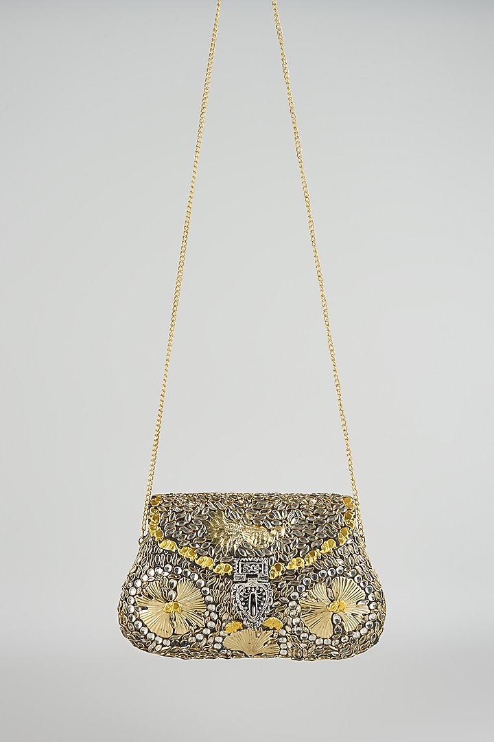 Matte Gold Finish Elephant Motif Clutch by Moh-Maya by Disha Khatri at Pernia's Pop Up Shop