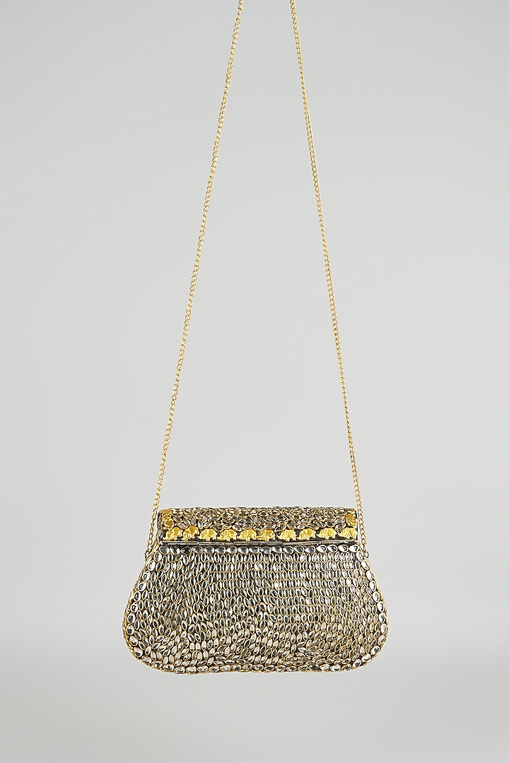 Matte Gold Finish Elephant Motif Clutch by Moh-Maya by Disha Khatri at Pernia's Pop Up Shop