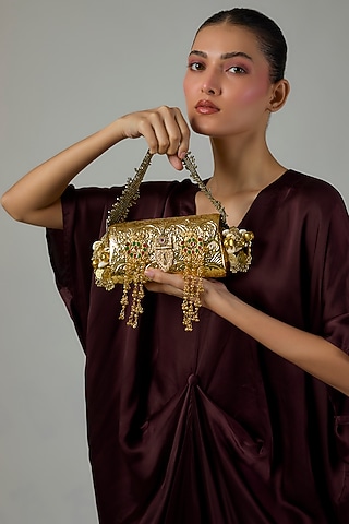 Gold Finish Ruby Stone Clutch by Moh-Maya by Disha Khatri