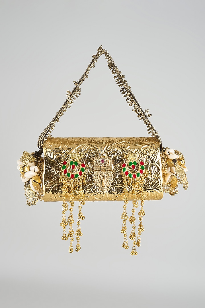 Gold Finish Ruby Stone Clutch by Moh-Maya by Disha Khatri at Pernia's Pop Up Shop