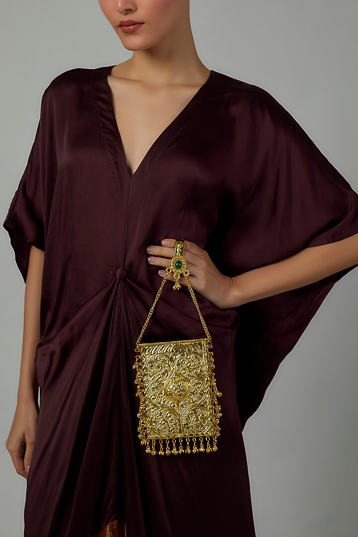 Gold Finish Emerald Stone Clutch by Moh-Maya by Disha Khatri at Pernia's Pop Up Shop