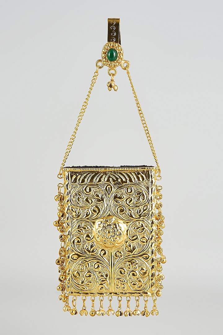 Gold Finish Emerald Stone Clutch by Moh-Maya by Disha Khatri at Pernia's Pop Up Shop