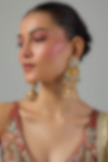 Gold Finish Kundan Polki & Pearl Dangler Earrings by Moh-Maya by Disha Khatri at Pernia's Pop Up Shop