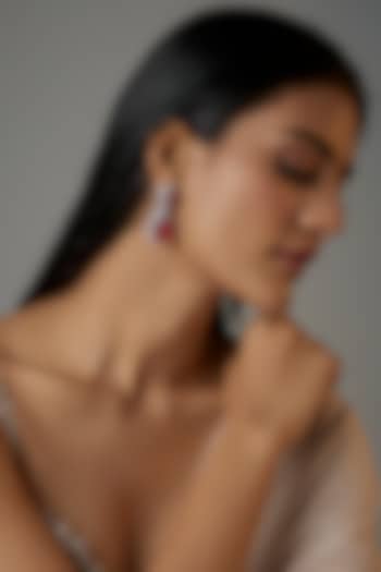 White Finish Red Stone & Zircon Dangler Earrings by Moh-Maya by Disha Khatri at Pernia's Pop Up Shop