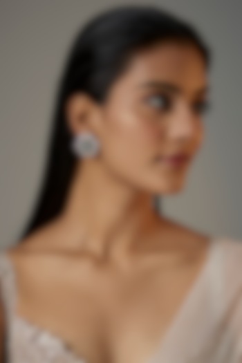 White Finish Emerald Stone & Zircon Stud Earrings by Moh-Maya by Disha Khatri at Pernia's Pop Up Shop