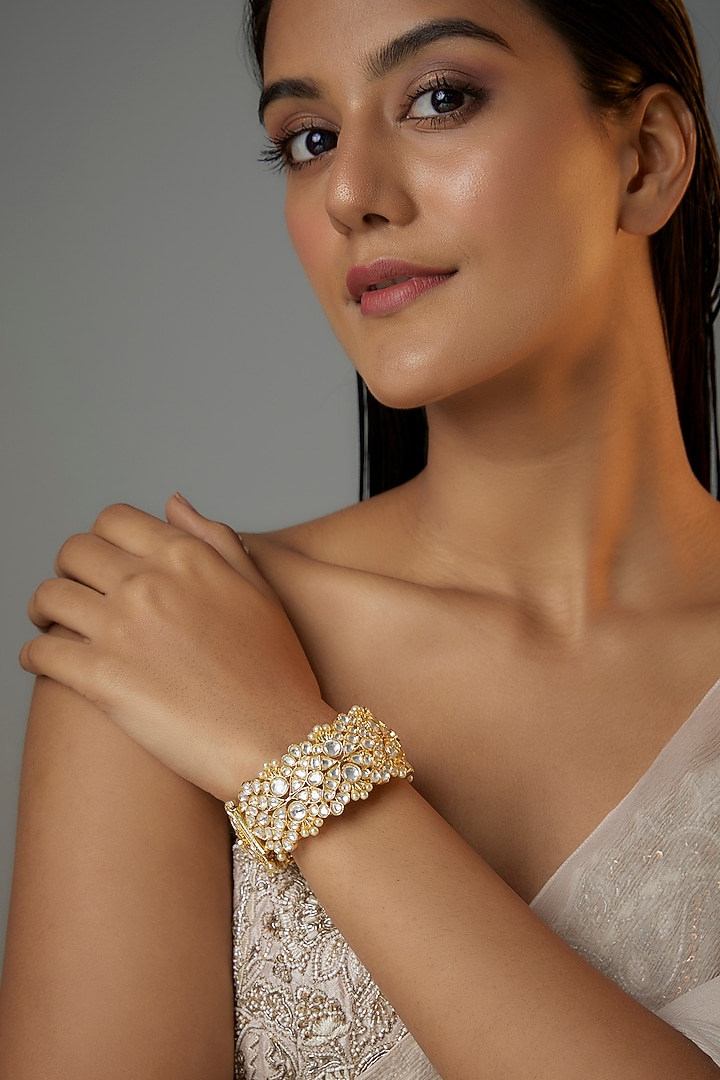 Gold Finish Kundan Polki Kada by Moh-Maya by Disha Khatri at Pernia's Pop Up Shop