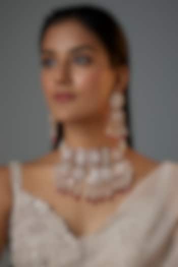 Gold Finish Kundan Polki & Red Stone Choker Necklace Set by Moh-Maya by Disha Khatri at Pernia's Pop Up Shop