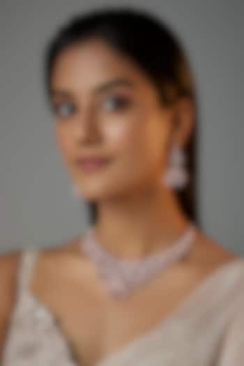 Rose Gold Finish Zircon Choker Necklace Set by Moh-Maya by Disha Khatri
