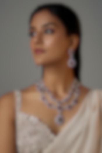 White Finish Red Zircon Layered Long Necklace Set by Moh-Maya by Disha Khatri at Pernia's Pop Up Shop