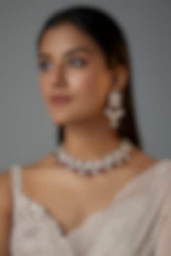 Gold Finish Kundan Polki & Ruby Stone Choker Necklace Set by Moh-Maya by Disha Khatri at Pernia's Pop Up Shop