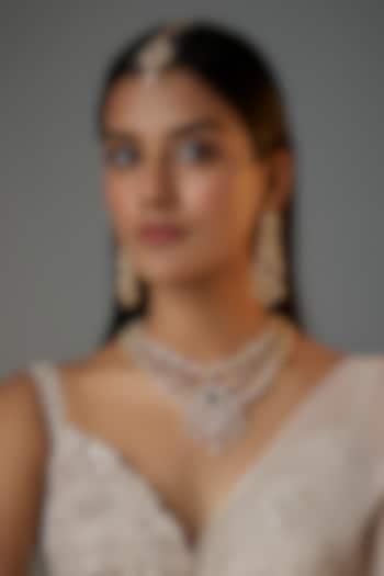 Gold Finish Zircon Layered Necklace Set by Moh-Maya by Disha Khatri at Pernia's Pop Up Shop