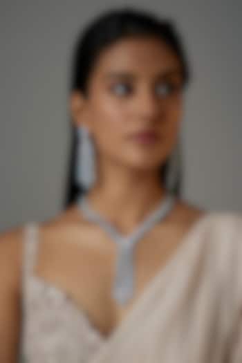 White Finish Light Blue Stone & Zircon Long Necklace Set by Moh-Maya by Disha Khatri at Pernia's Pop Up Shop