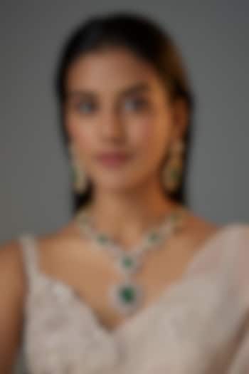 Gold Finish Zircon & Emerald Stone Long Necklace Set by Moh-Maya by Disha Khatri at Pernia's Pop Up Shop