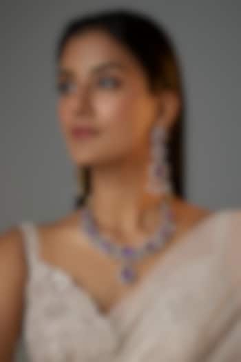 Gold Finish Light Purple Stone & Zircon Long Necklace Set by Moh-Maya by Disha Khatri at Pernia's Pop Up Shop
