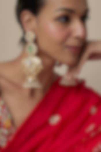 Gold Finish Moissanite & Emerald Stone Dangler Earrings by Moh-Maya by Disha Khatri at Pernia's Pop Up Shop