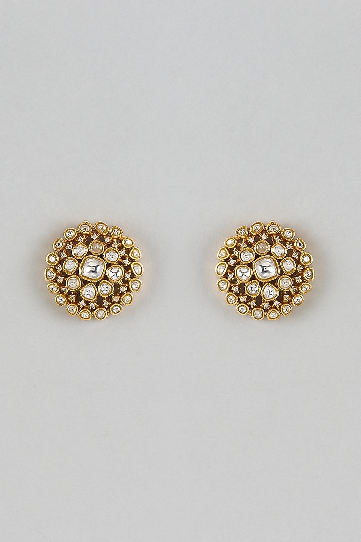 Gold Finish Moissanite & Zircon Stud Earrings by Moh-Maya by Disha Khatri at Pernia's Pop Up Shop