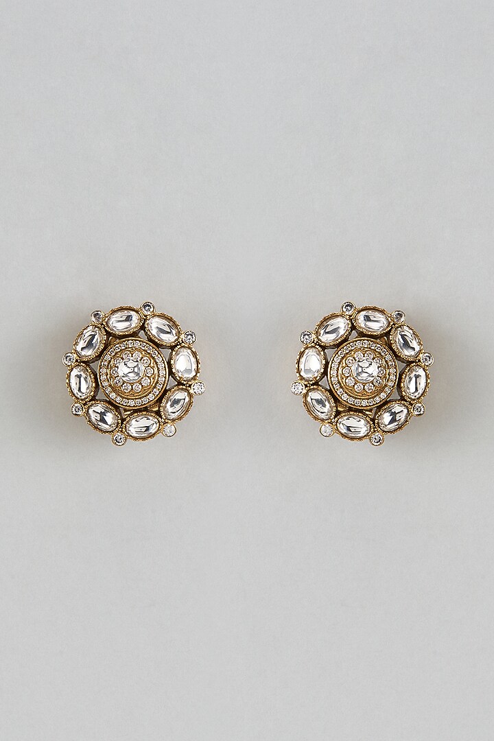 Gold Finish Moissanite & Zircon Stud Earrings by Moh-Maya by Disha Khatri at Pernia's Pop Up Shop