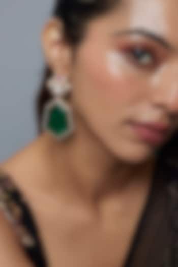 Gold Finish Emerald & Ruby Stone Dangler Earrings by Moh-Maya by Disha Khatri at Pernia's Pop Up Shop
