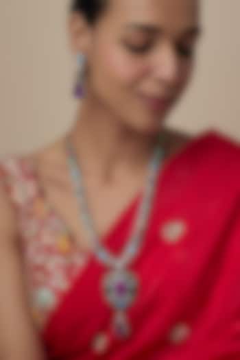 Gold Finish Zircon & Multi-Colored Stone Long Necklace Set by Moh-Maya by Disha Khatri at Pernia's Pop Up Shop