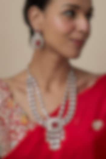 Gold Finish Moissanite & Ruby Stone Long Necklace Set by Moh-Maya by Disha Khatri at Pernia's Pop Up Shop