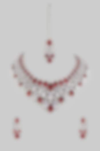 White Finish Zircon & Ruby Stone Choker Necklace Set by Moh-Maya by Disha Khatri at Pernia's Pop Up Shop